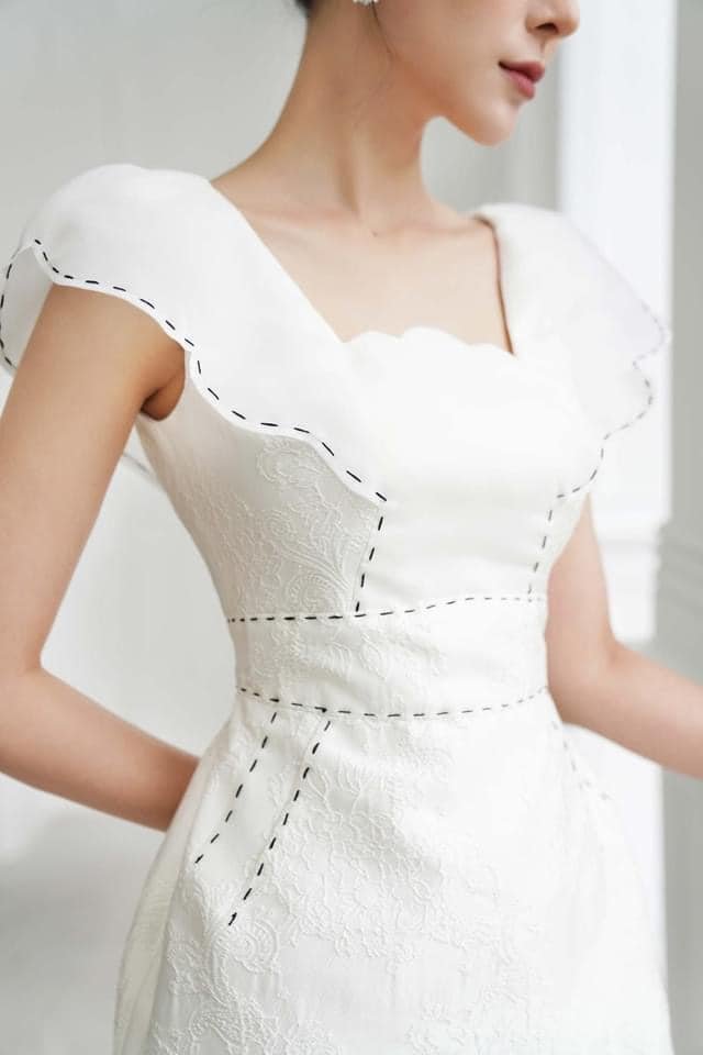 Váy trắng maxi dáng dài xoè tay phồng tay ngắn cổ vuông | Shopee Việt Nam